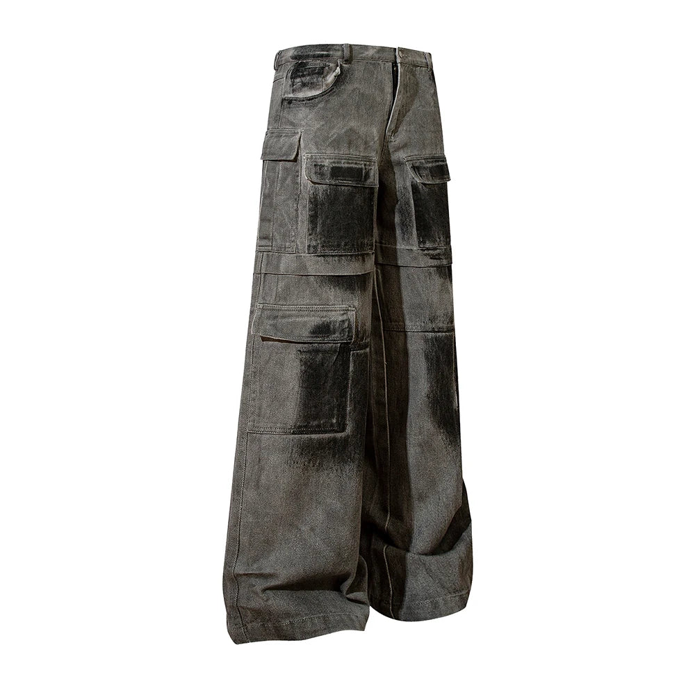 multi pockets embroidery washed baggy jeans for men and women straight ropa hombre casual cargo pants oversized denim trousers unique cargo style 4301