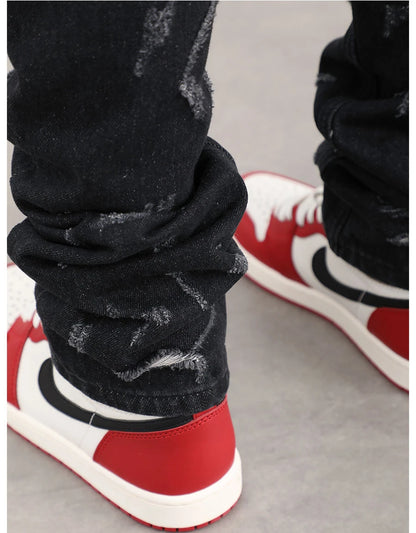 harajuku scratched ripped holes denim jeans mens zipper jeans hip hop fashion streetwear new casual straight joggers jean pants unique joggers style 1645