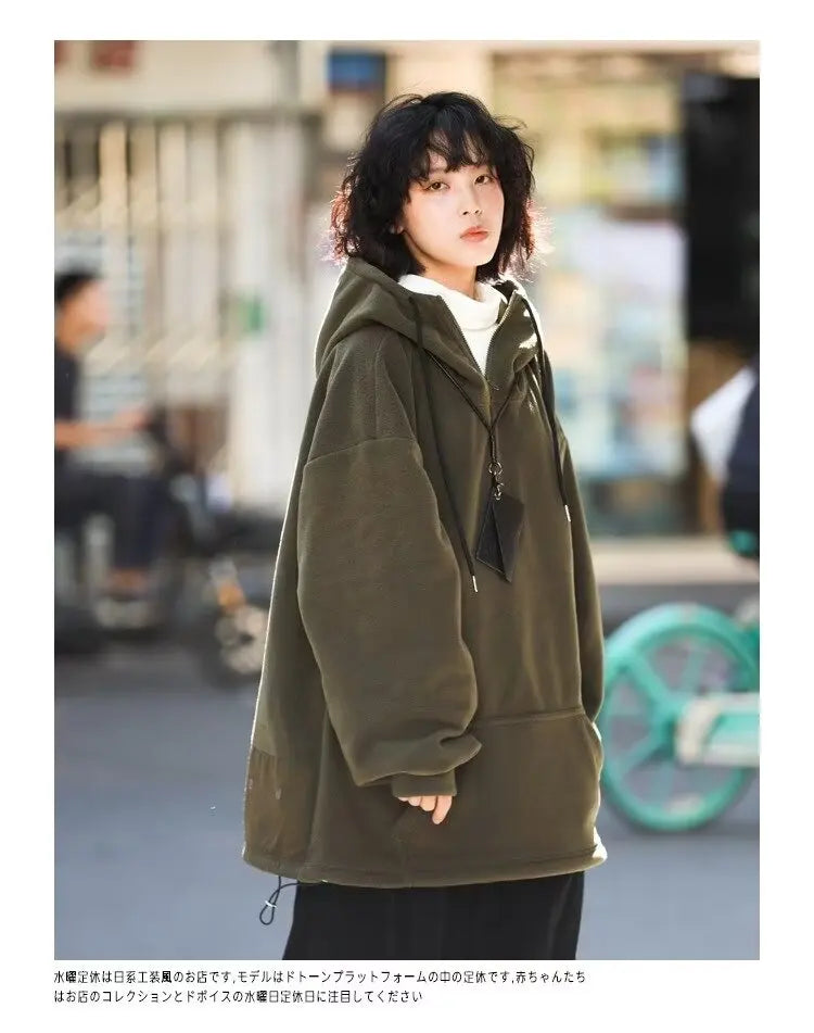 Men Women Winter Fleece Hoodies Korean Style Half Zipper Harajuku Hip Hop Hooded Sweatshirt Street Oversized Couple Pullovers Street King Limited
