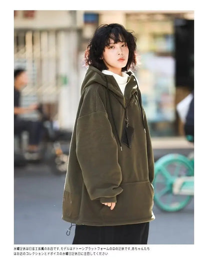 Men Women Winter Fleece Hoodies Korean Style Half Zipper Harajuku Hip Hop Hooded Sweatshirt Street Oversized Couple Pullovers Street King Limited