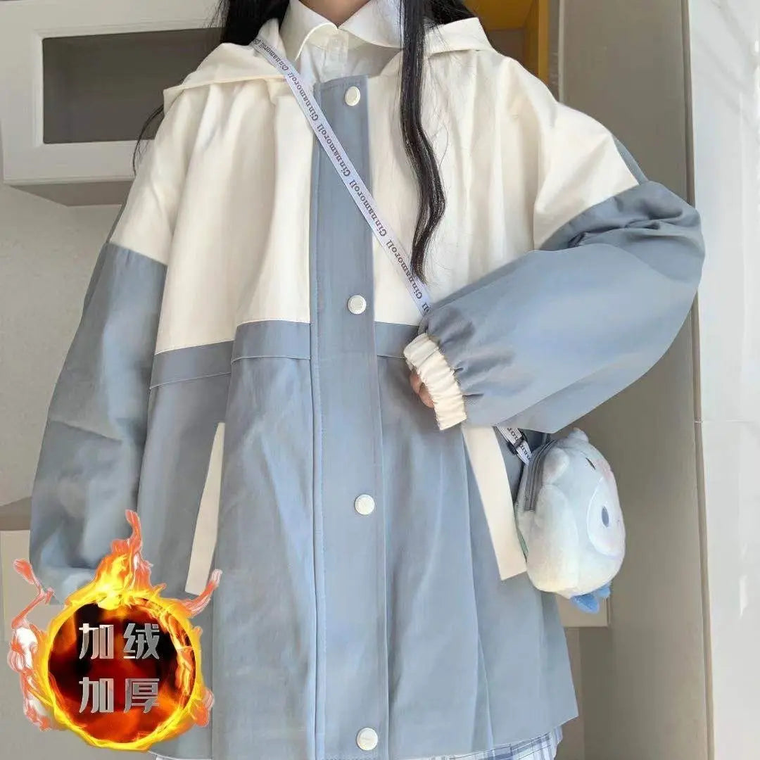 s 3xl basic jackets women patchwork design all match preppy style casual outerwear with hat daily harajuku streetwear clothing unique default style 4635