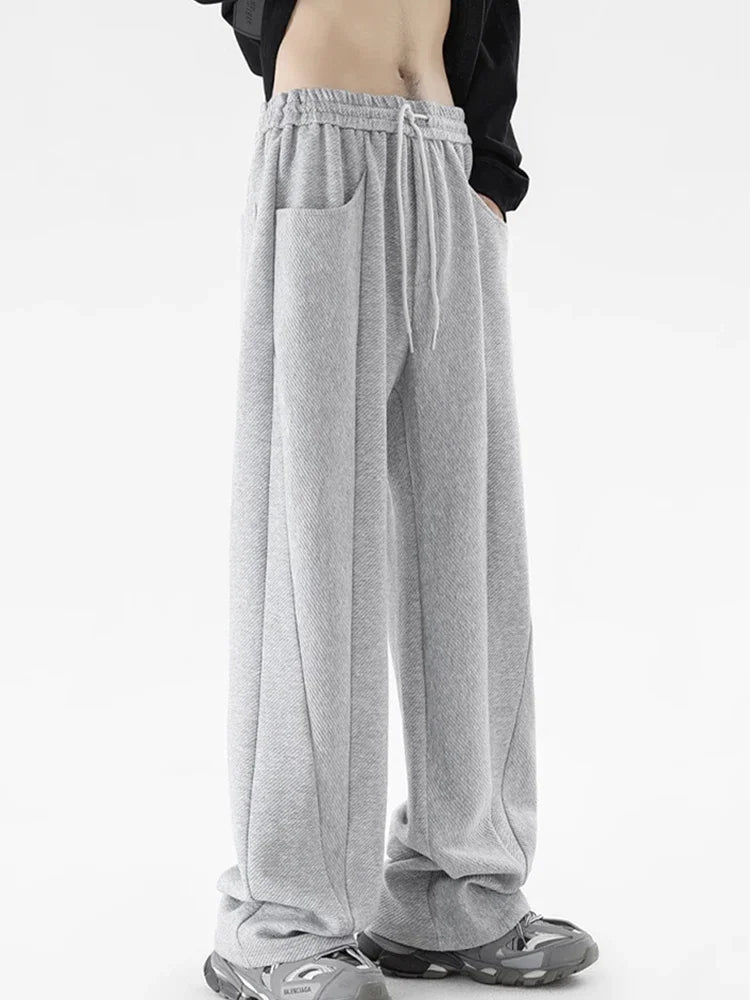 winter mens gray thickened straight leg sweatpants 2025 high street baggy drape pants korean fashion y2k casual trousers unique joggers style 154
