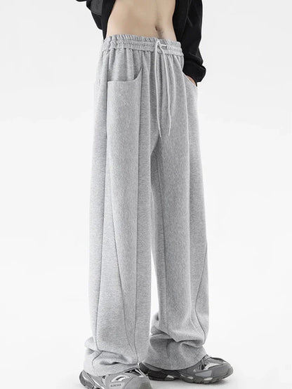 winter mens gray thickened straight leg sweatpants 2025 high street baggy drape pants korean fashion y2k casual trousers unique joggers style 154
