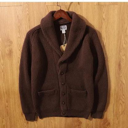autumn and winter thicken cardigan sweater jackets for men classic british style retro green fruit collar coat streetwear unique default style 355