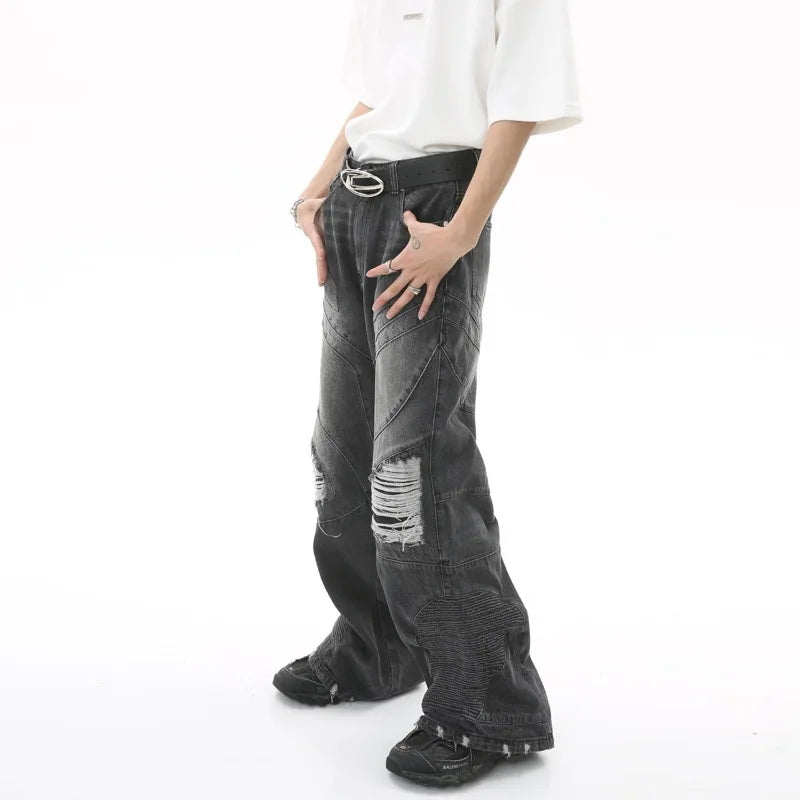 fashion loose streetwear denim jeans new casual wide legs straight jean pants hip hop ripped joggers baggy jeans men clothing urban active pants