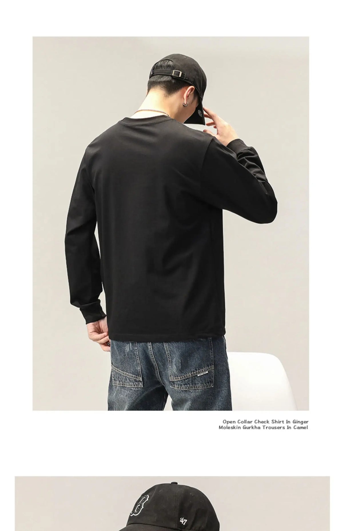 Cotton Long-Sleeved T-Shirt Men's Spring And Autumn Basic Solid Color Inner Loose Sweatshirt Men's White Bottoming Shirt Street King Limited