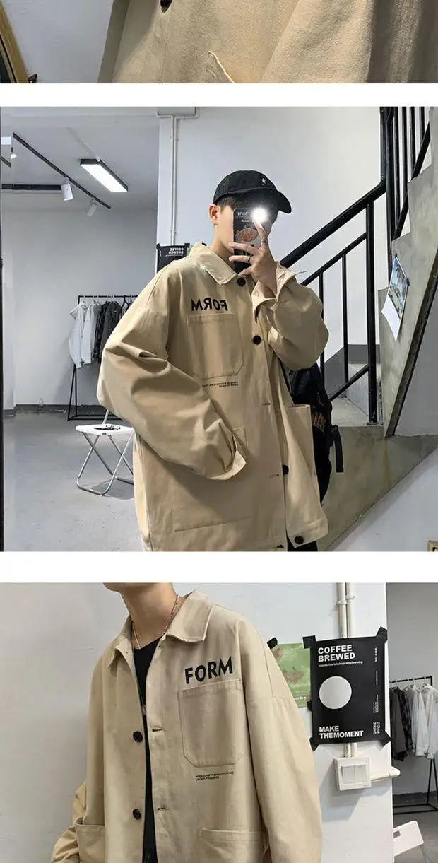 retro japanese workwear vintage style jacket mens spring and autumn korean version trendy handsome loose handsome jacket tops unique default style 4911