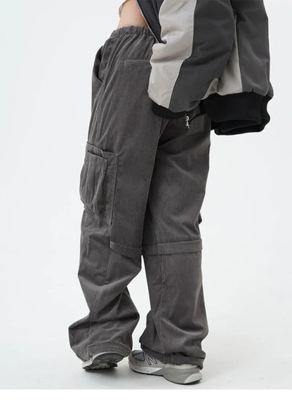 women high street corduroy pants casual elastic waist side pocket loose straight pant unisex hip hop y2k loose streetwear jogger urban active pants