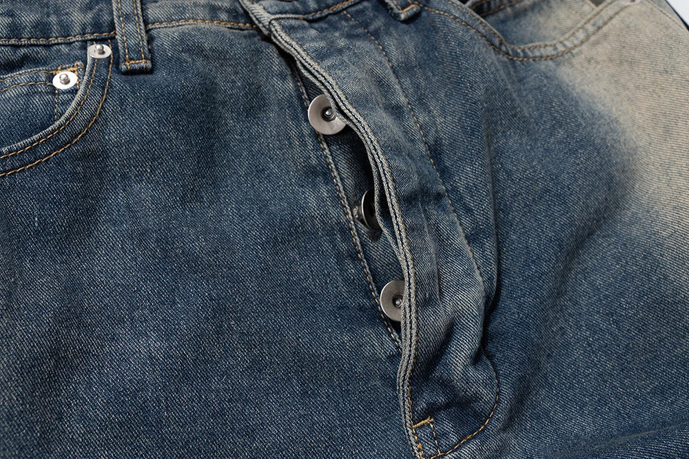 Ro Style Gradient Blue Horn Stacked Floor Dragging Jeans Unisex Streetwear Baggy Y2K Ribbons Zipper Denim Trousers Oversized Street King Limited