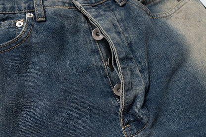 Ro Style Gradient Blue Horn Stacked Floor Dragging Jeans Unisex Streetwear Baggy Y2K Ribbons Zipper Denim Trousers Oversized Street King Limited