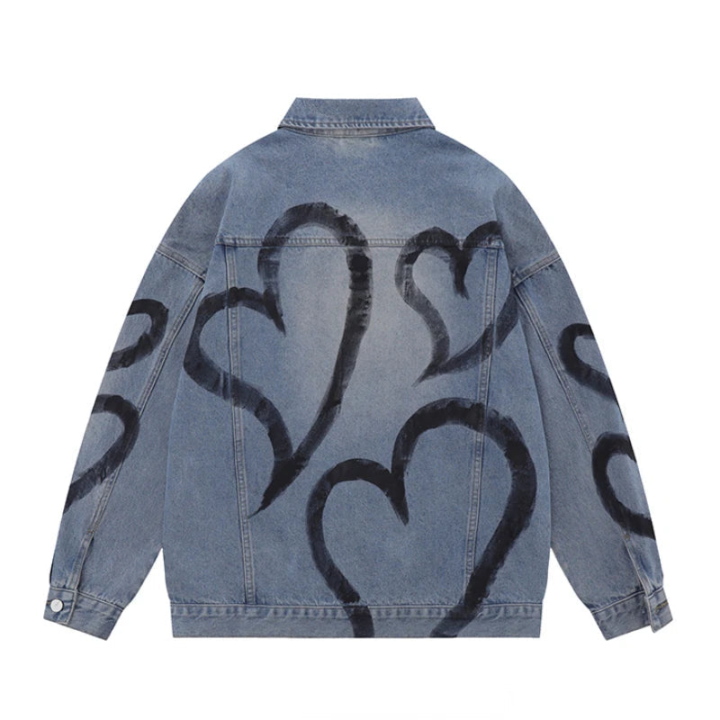 y2k heart graffiti printed denim jackets mens fashion unisex long sleeve coats outerwear hip hop casual streetwear jeans jackets denim street jeans