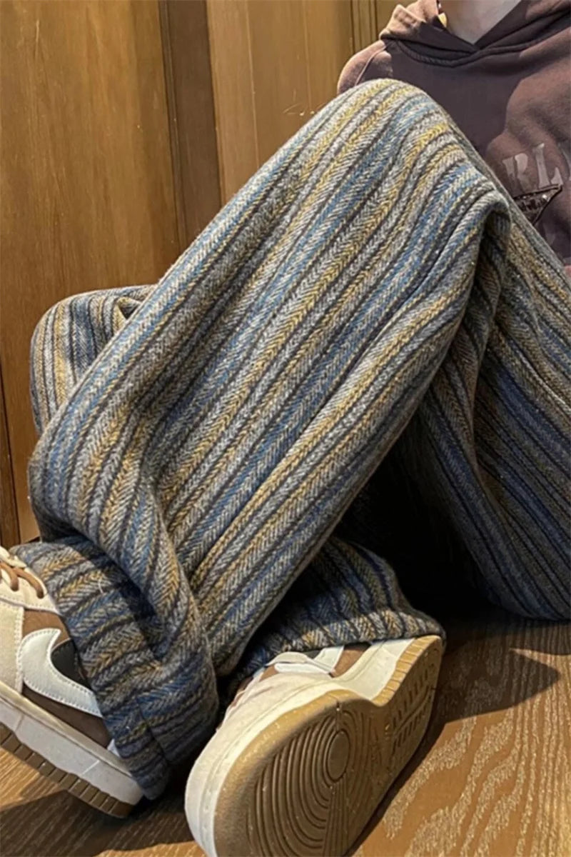 autumn striped woolen straight leg pants for men classic y2k vintage baggy trousers new casual high street fashion sweatpants 1 unique joggers style 254