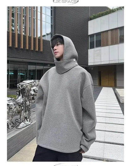 Solid Color Hoodies Men Women Japanese Loose Pullovers Sweatshirt Harajuku Detachable Neck Hoodie Autumn Spring Casual Overcoats Street King Limited