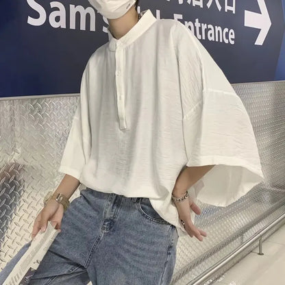 Summer Short Sleeved Shirt Men Oversized Fashion Black White Shirt Men Streetwear Korean Loose Pullover Shirt Mens Casual Shirts Street King Limited
