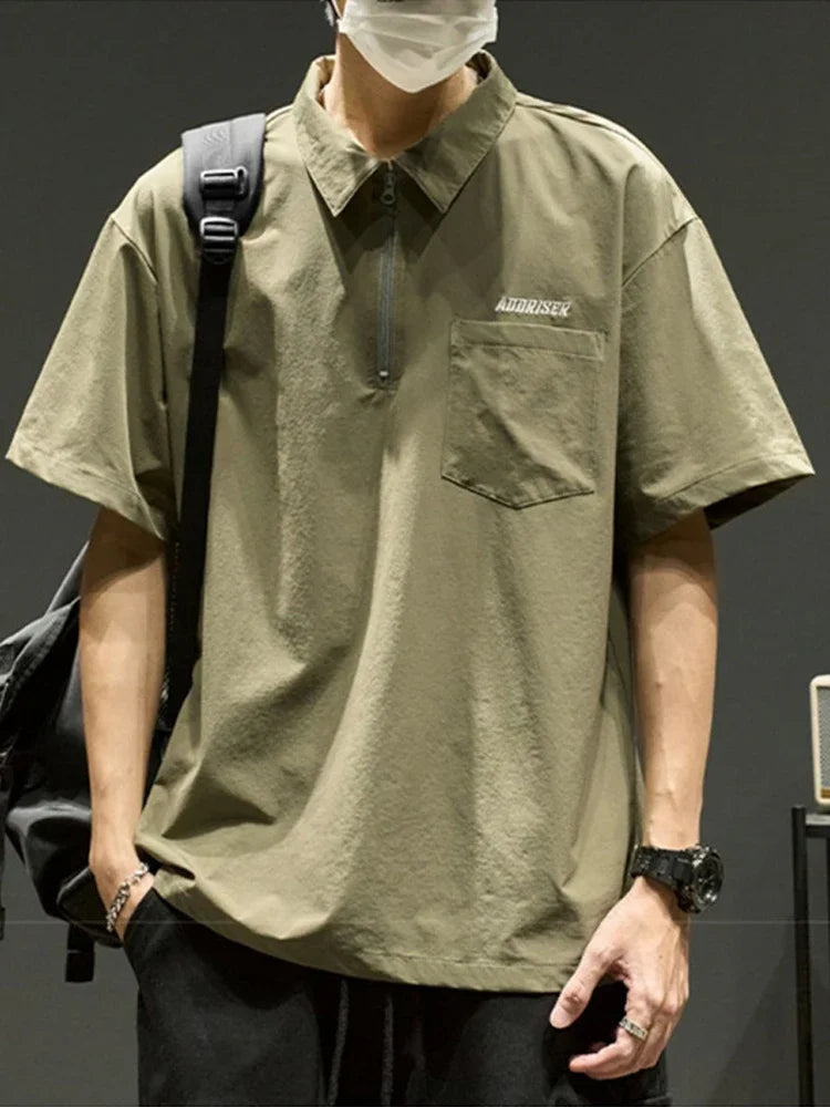 Streetwear Summer Short Sleeve Lapel Polo Shirt Mens Letter Embroidery Zipper Gol Summer Short Sleeve Lapel Polo Shirt Mens Letter Embroidery Zipper Golf Wear 2024 Korean Fashion Streetwear Loose Tee Shirts Fashion Sweater Jacket With Graphic Design For Men