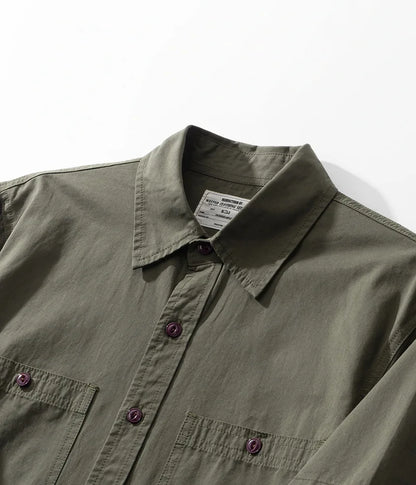 Men's Japanese Short Sleeve Cargo Shirt, Solid Color, Simple Fashion, Engineer Casual Shirt, 100% Cotton, New, Summer Street King Limited