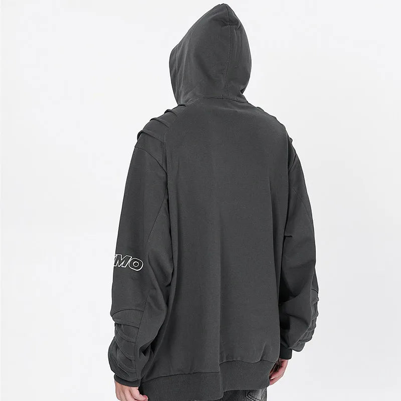 Men Sports Hoodie Multi-fold Shoulder Stitching Hooded Sweatshirt Y2K Hip Hop Patchwork Streetwear Loose Casual Pullover Unisex Street King Limited