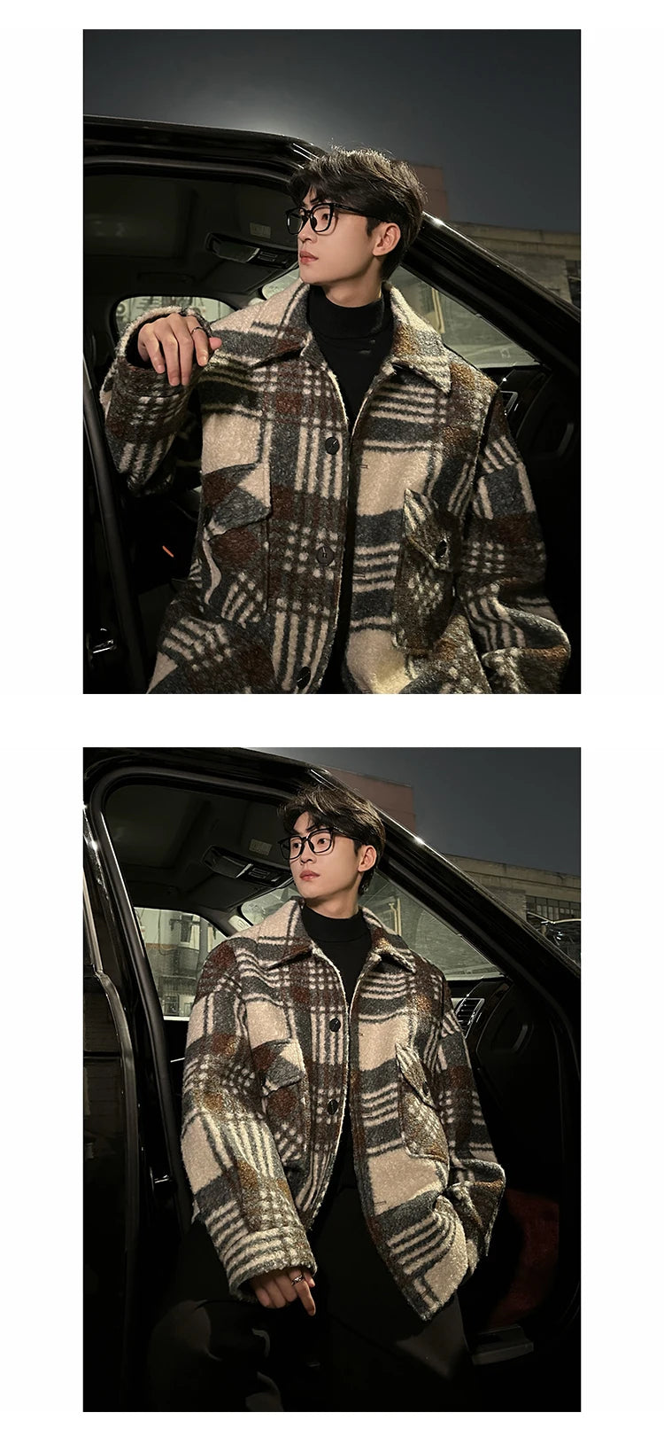 autumn winter campus boy plaid woolen coat men streetwear fashion loose casual retro thick jacket man bomber coat outerwear unique default style 948