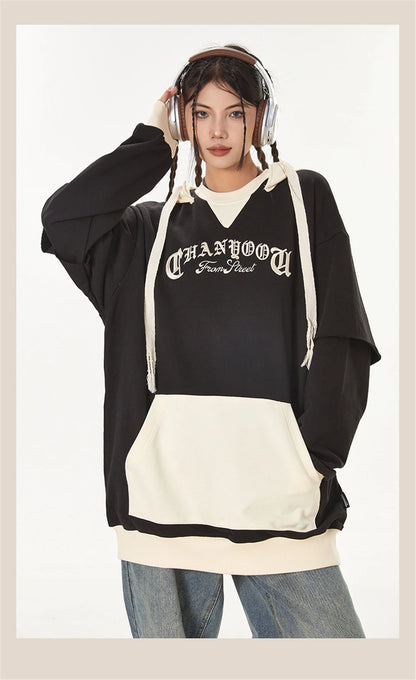 2023 Autumn Color Patchwork Hoodie Men Hip Hop Streetwear Letter Embroidered Sweatshirt Y2K Unisex Harajuku Couple's Pullover Street King Limited