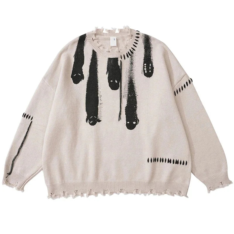Hip Hop Sweaters Men Streetwear Y2K Grunge Ripped Ghost Punk Gothic Knitted Jumpers Autumn Harajuku Casual Pullover Sweaters Street King Limited