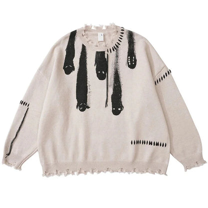 Hip Hop Sweaters Men Streetwear Y2K Grunge Ripped Ghost Punk Gothic Knitted Jumpers Autumn Harajuku Casual Pullover Sweaters Street King Limited