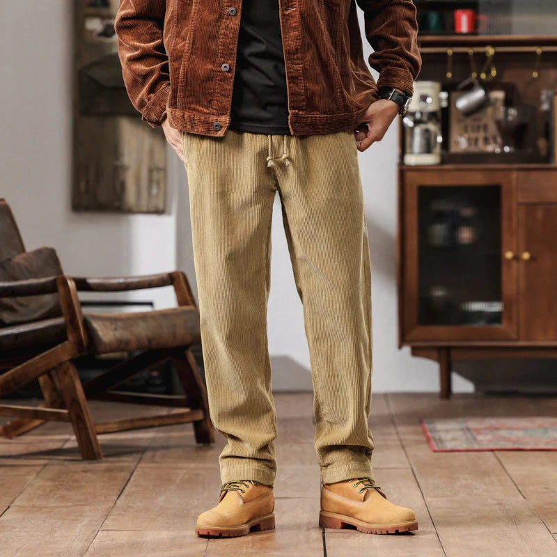 men american retro casual pure cotton corduroy pants japanese streetwear amikaji fashion straight cargo pant trouser multi-pocket cargos