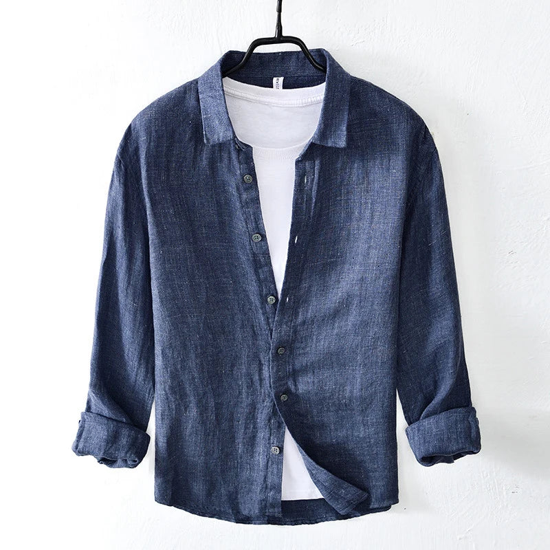 Vintage Linen Shirt Men Spring Autumn New Khaki Lapel Loose Long Sleeve Shirt Retro Casual Solid Breathable Cardigan Top Tees Street King Limited