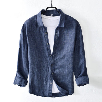 Vintage Linen Shirt Men Spring Autumn New Khaki Lapel Loose Long Sleeve Shirt Retro Casual Solid Breathable Cardigan Top Tees Street King Limited