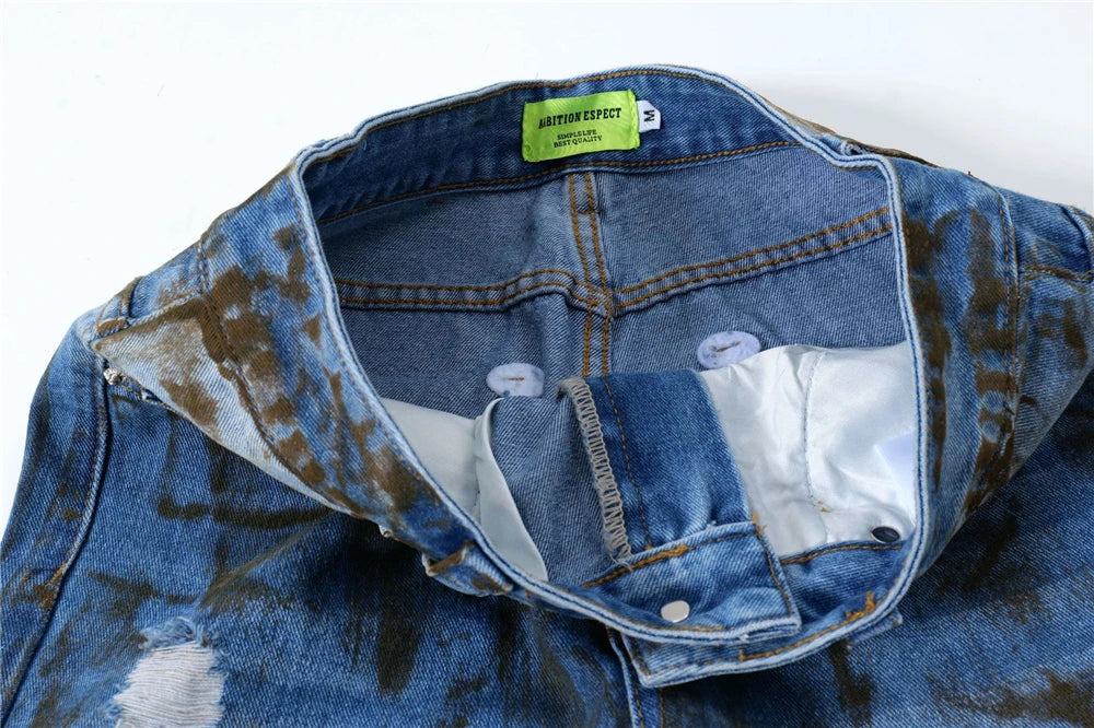 vintage ripped straight jeans blue distressed baggy jeans trousers streetwear luxury loose casual denim pants male y2k hombre unique jeans style 5124