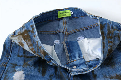 vintage ripped straight jeans blue distressed baggy jeans trousers streetwear luxury loose casual denim pants male y2k hombre unique jeans style 5124