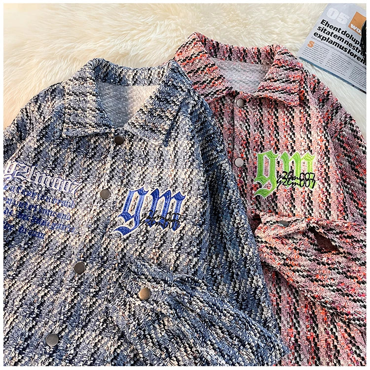 american retro plaid jacket korean trend couple jackets embroidery design unisex outerwear loose plus size mens coat unique default style 1004