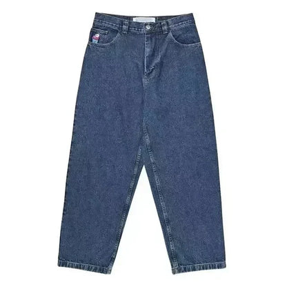 hip hop streetwear big boy jeans y2k pattern retro blue baggy jeans embroidery pants men women fashion pants clothing ripped baggy denim