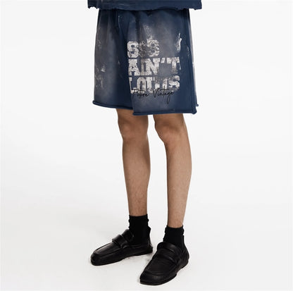 Saint Louis 24SS Future Vintage Splashing Ink Graffiti Making Dirty Water Making Old Drawstring Shorts For Summer Street King Limited