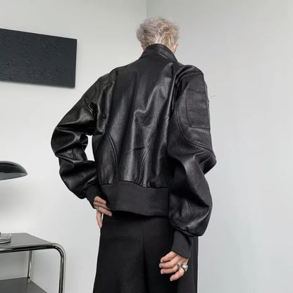 punk leather jacket mens spring standing collar trendy high street coats y2k streetwear hip hop motorcycle outwear 2024 new unique default style 2247