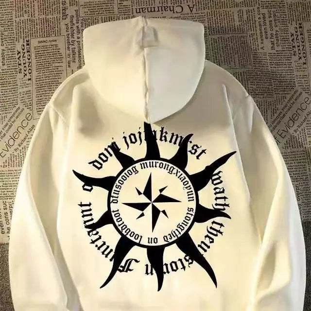 High street cross star hooded sweatshirt for men in autumn and winter super popular student trend plus velvet jacket for men Y2K Street King Limited