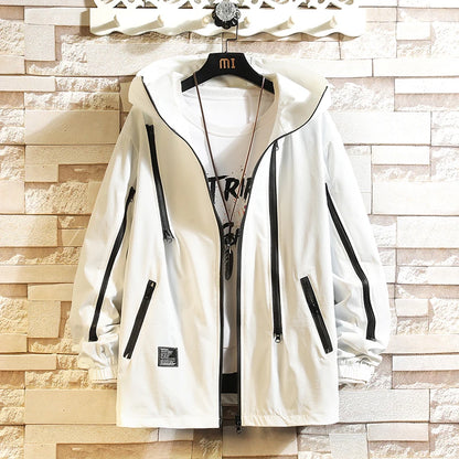 men workwear coat casual strip hoodids jacket unisex fashion hooded zipper tops outwear breathable waterproof windproof workwear unique default style 220