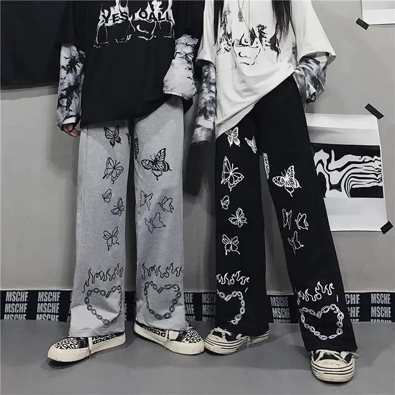 Wide Leg Summer Pants Clothes For Woman Korean Fashion Butterfly Print Harajuku Streetwear Y2k Clothes Pants Trousers Woman Street King Limited