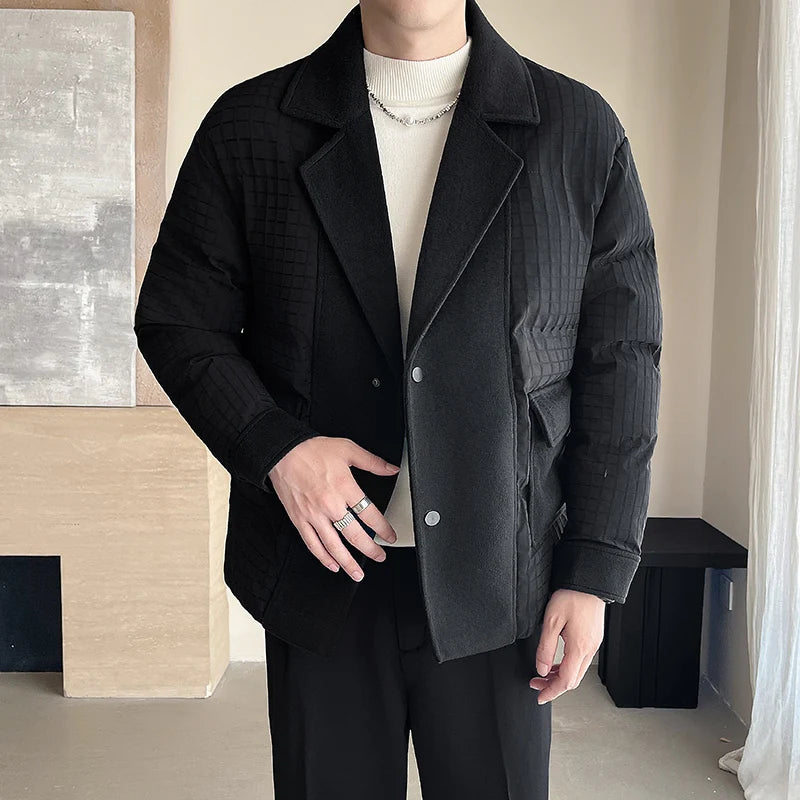 winter splice wool suit collar padded cotton jacket men business casual fashion loose thick warm parkas jacket coat outerwear unique default style 1510