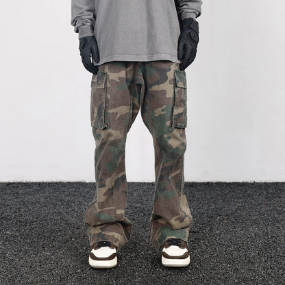 2023 camouflage micro flare pants fashionable streetwear camo cargo pants for male slim fit trousers women baggy casual clothes combat utility trousers