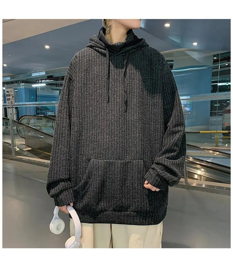 Retro knitted sweatshirt men's Japanese fashion brand ins spring and autumn hooded jacket Hong Kong style outer wear y2k top emo Street King Limited
