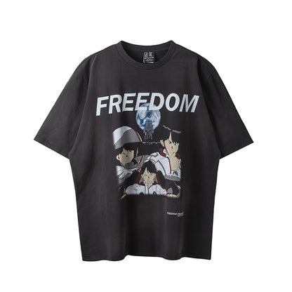 Summer Vintage Retro Anime Portrait Print High-Street Casual Loose Cotton Tops T-Shirt Street King Limited