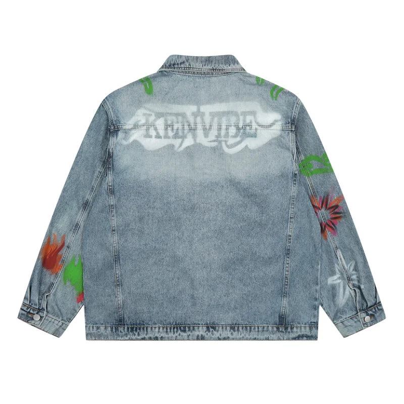 men harajuku graffiti denim jacket and coat fashion hip hop long sleeve jean patchwork outerwear casual streetwear jeans jackets unique jeans style 3720
