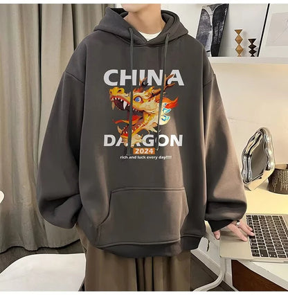 2024 New China Dragon Graphic Hoodies Men Hip Hop Streetwear Hoodie Sweatshirt Harajuku Fleece Printed Pullover Hoody Clothes Street King Limited