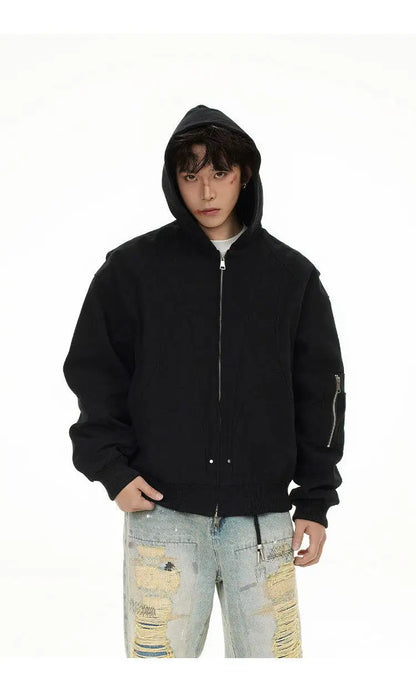 spring autumn hood bomber jacket men streetwear fashion loose casual hooded short cargo jacket cityboy coat outerwear unique cargo style 248