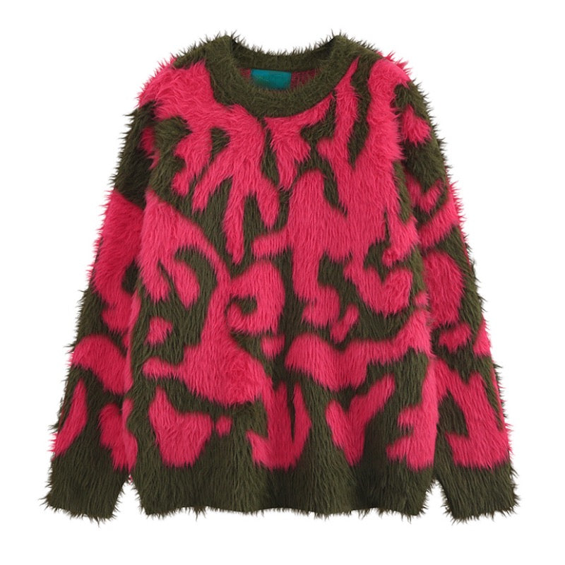 Irregular Contrast Color Knitted Sweater Unisex Harajuku Sweater Casual Warm Furry Pullover Streetwear Sweaters Jumpers Knitwear Street King Limited