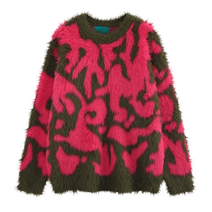 Irregular Contrast Color Knitted Sweater Unisex Harajuku Sweater Casual Warm Furry Pullover Streetwear Sweaters Jumpers Knitwear Street King Limited