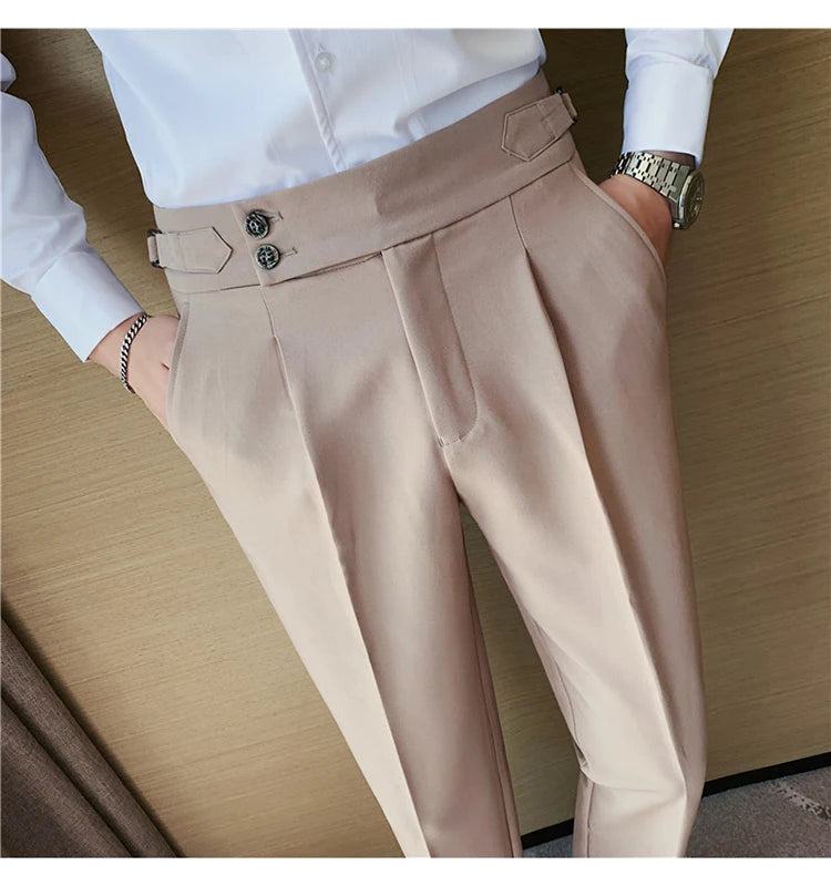2024 High Quality Business Casual Draped High-waist Trousers Men Solid Color Formal Pants Male Formal Office Social Suit Pants Street King Limited