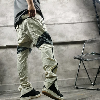 three dimensional adhesive zipper splicing functional patchwork cargo trousers mens high street vibe thin nylon cargo pants military streetwear pants