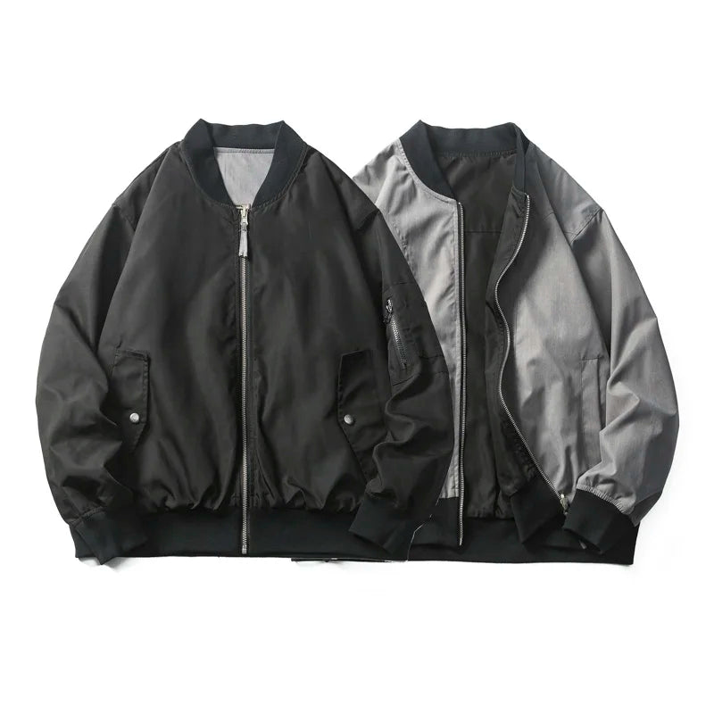 double side wearable men spring autumn streetwear fashion loose casual cargo bomber jacket boyfriend cleanfit coat outerwear unique cargo style 934