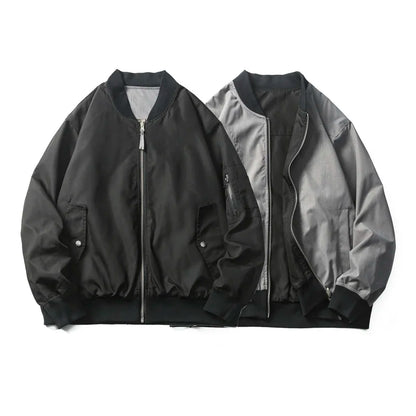 double side wearable men spring autumn streetwear fashion loose casual cargo bomber jacket boyfriend cleanfit coat outerwear unique cargo style 934